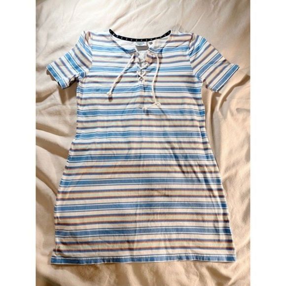 HiHo Striped Print Rope Tie Cotton/Spandex Dress Med Sailing Outfit Short Sleeve - Picture 1 of 10